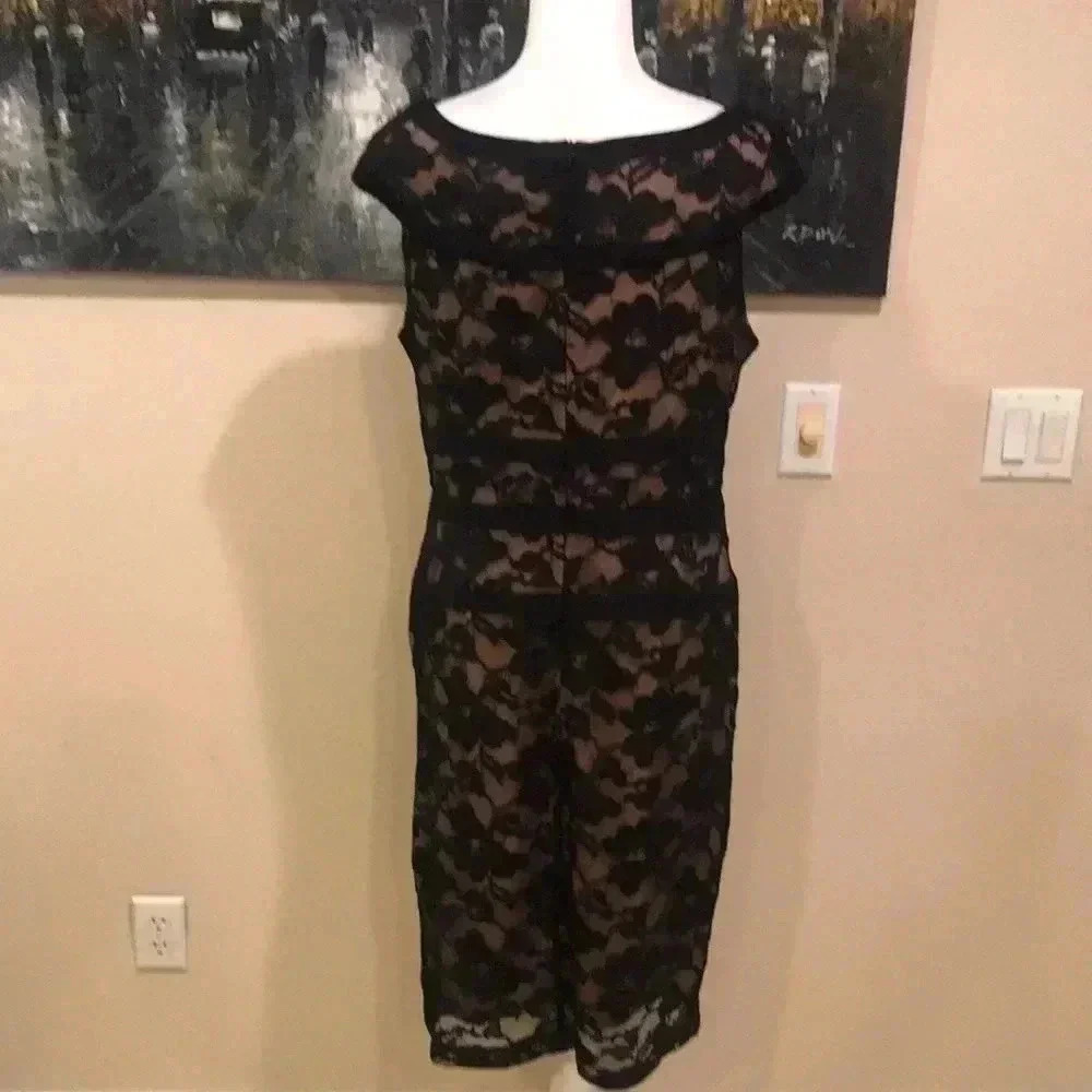 Connected Apparel Floral Lace Dress w/Ribbon Accents Boat Neck Cap Sleeves-14 - Picture 2 of 11